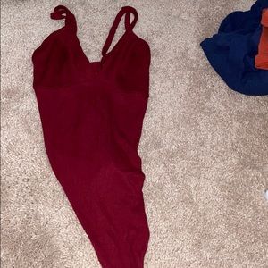 red ribbed body suit